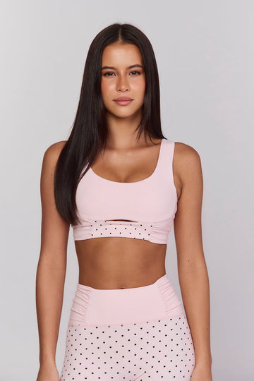 Astoria LUXE BALANCE Ruched Sports Crop - Baby Pink Polka