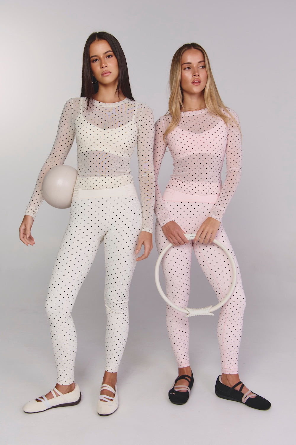 Astoria Mesh Long Sleeve Top - Baby Pink Polka