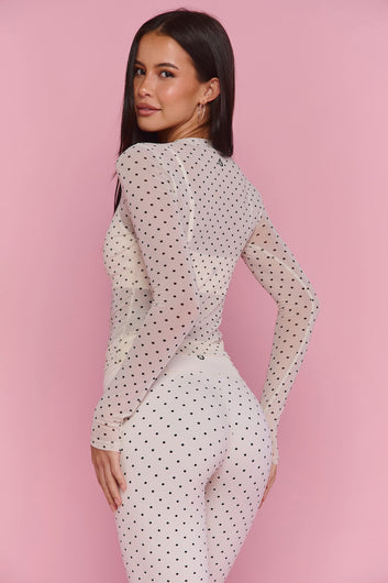 Astoria Mesh Long Sleeve Top - Cream Polka