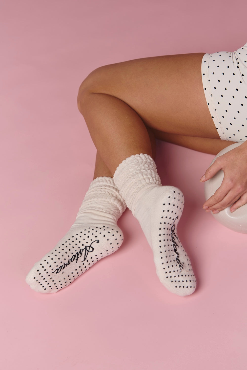 Astoria Ruched Grip Socks  - Cream