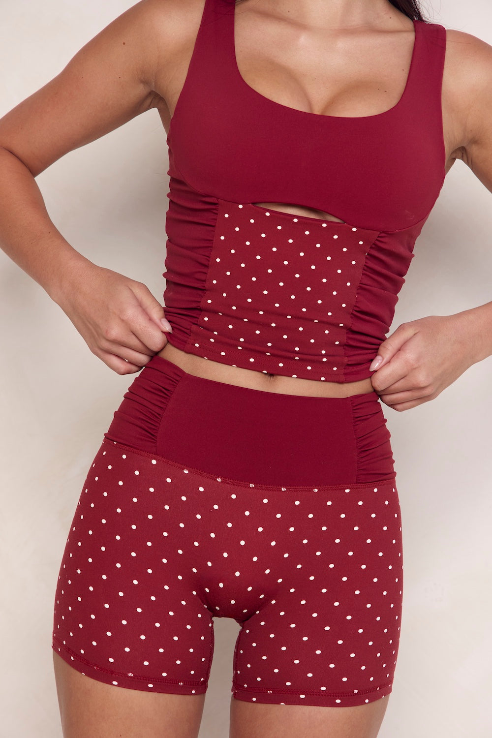 Astoria LUXE BALANCE Ruched Mini Short - Merlot Polka