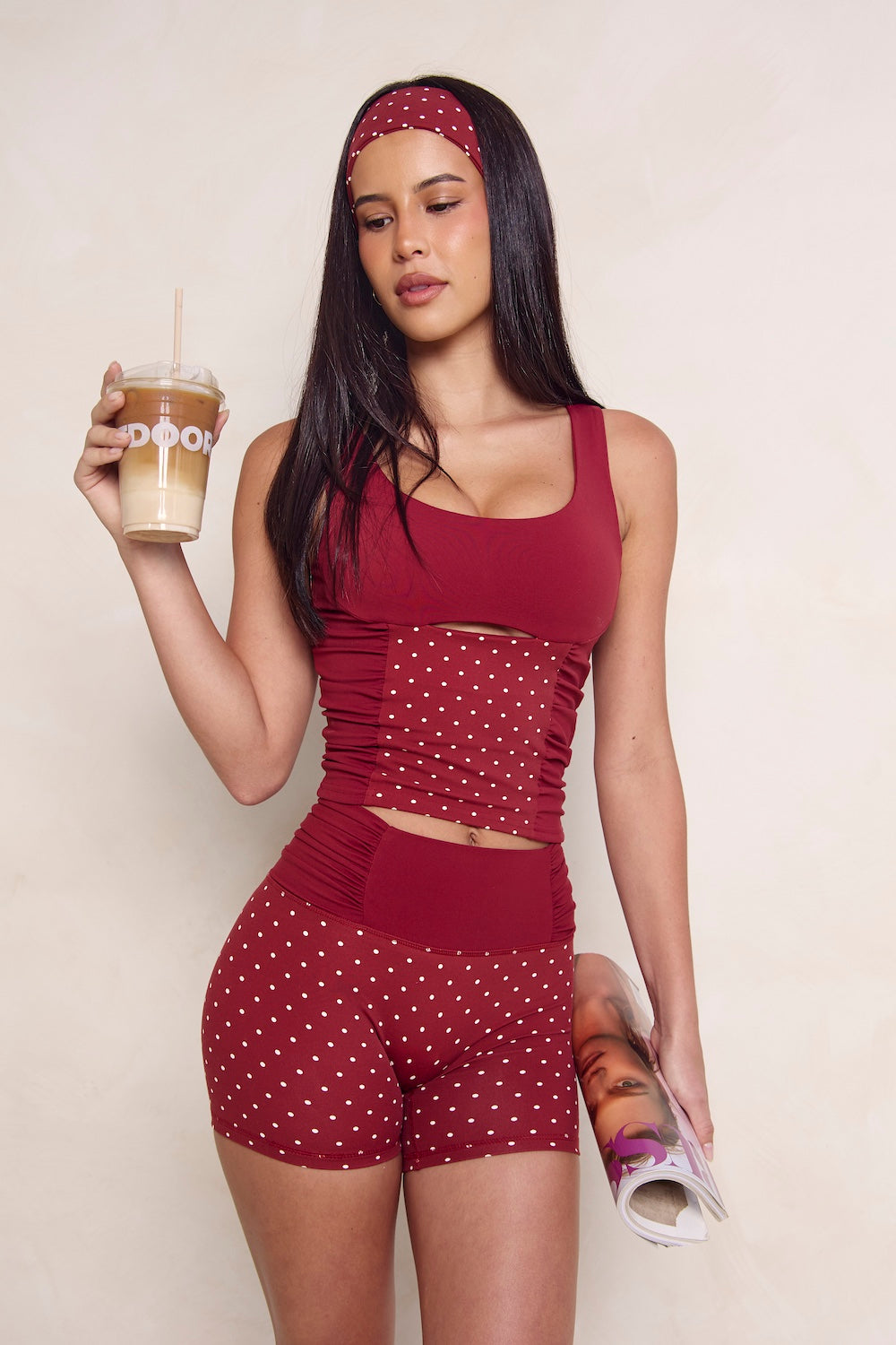Astoria LUXE BALANCE Ruched Mini Short - Merlot Polka