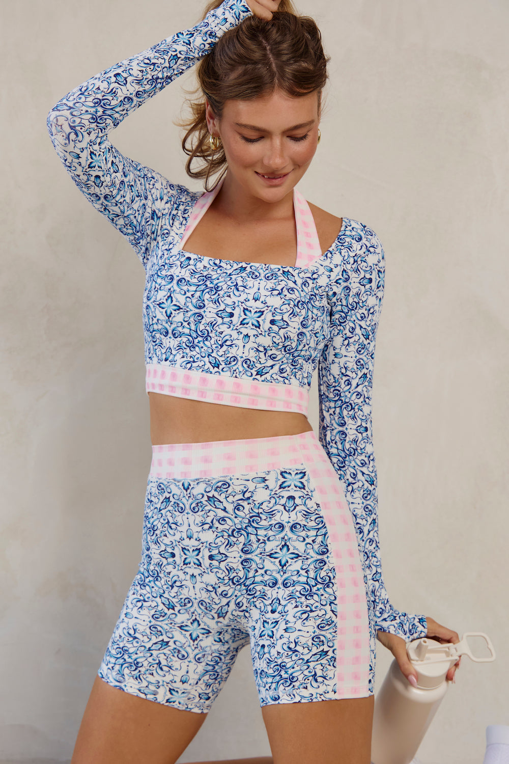 Astoria Seamless Ribbed Squareneck Sleeved Crop - Porceflora