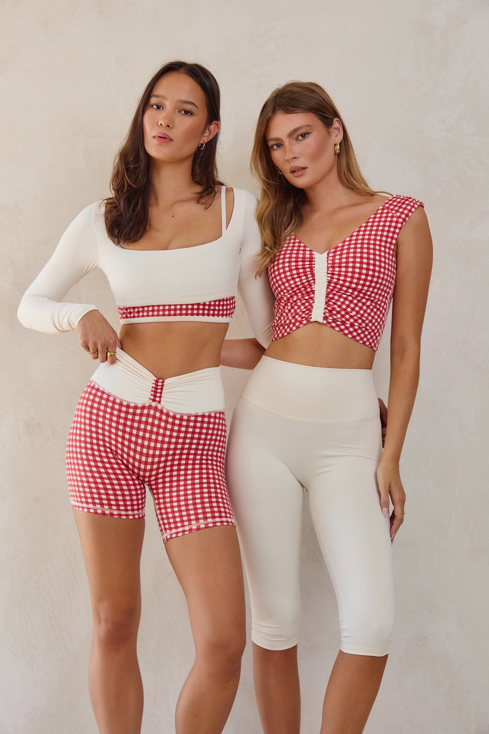Astoria LUXE BALANCE Ruched V-Neck Crop - Red Gingham