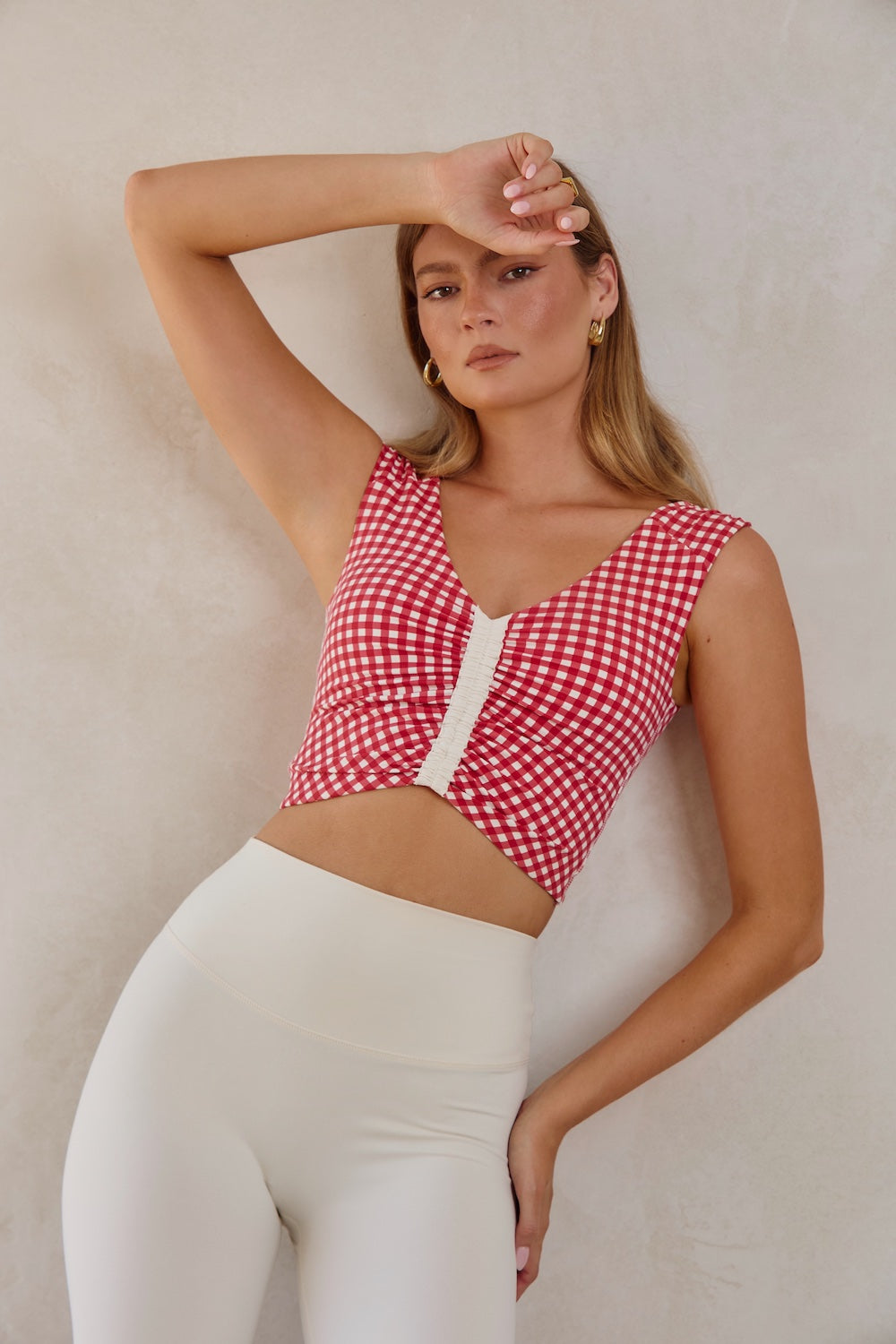 Astoria LUXE BALANCE Ruched V-Neck Crop - Red Gingham