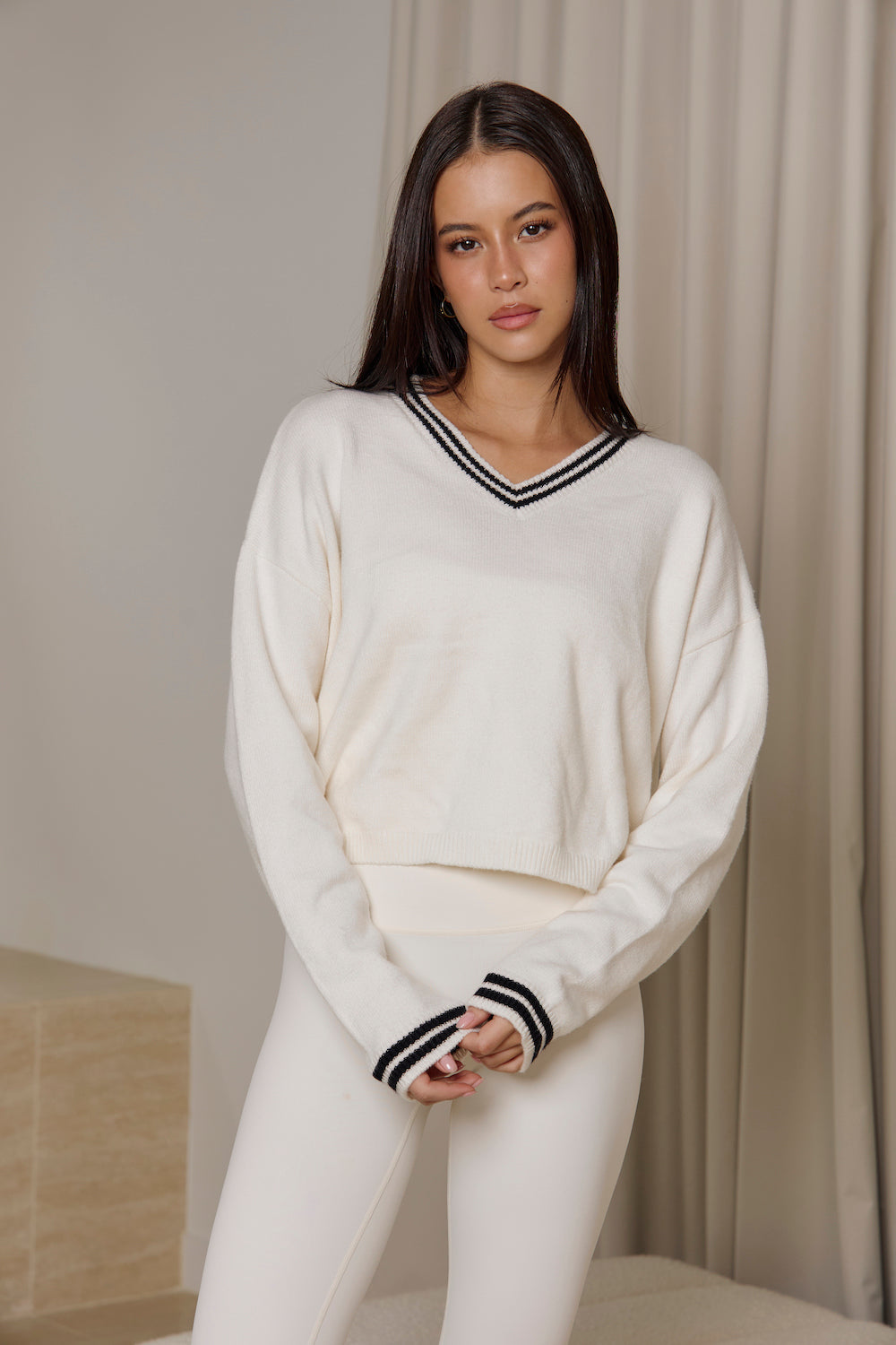 Astoria Knit Pullover - Cream/Black