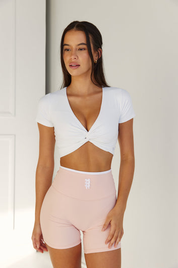 Astoria LIVE LUXE Front Crossed Quarter-Sleeve Crop - White